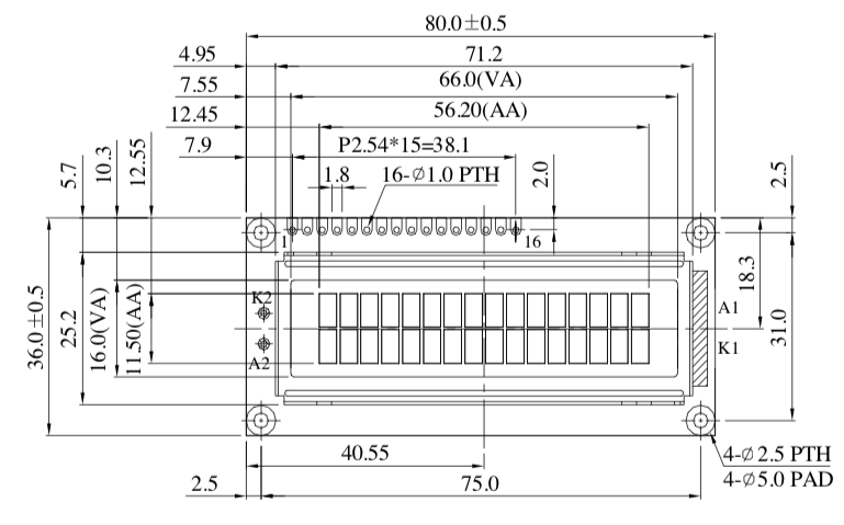 Côtes du module LCD 16x2